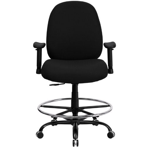 Flash Furniture HERCULES Series Big & Tall 400 lb. Rated Black Fabric Drafting Chair with Adjustable Arms