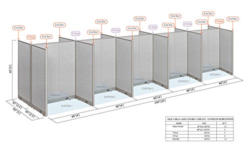 GOF Cubicle Double 10 Station Office Partition - Large Fabric Room Divider Panel Workstation