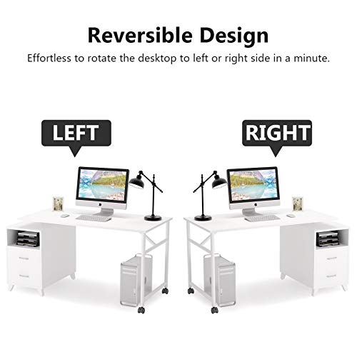 Tribesigns Reversible Computer Desk with Drawers, 360° Free Rotating Home Office Desk 47 inch Modern Study Writing Table Workstation with Storage Cabinet