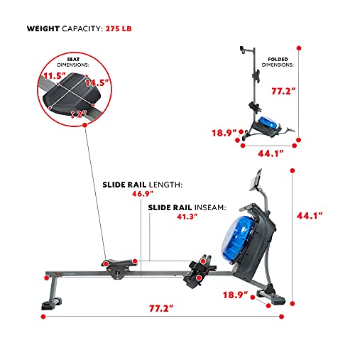 Sunny Health & Fitness Hydro+ Dual Resistance Magnetic Water Rowing Machine (Hydro+)