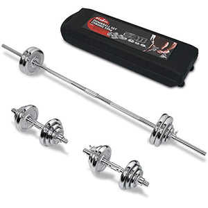 STOZM Dumbbell Full Set - Dumbbell Set with Case, Collars, Connectors, Weight Plate, Dumbbell and Bar Bell Options (Chrome, 110lbs) (T18D)