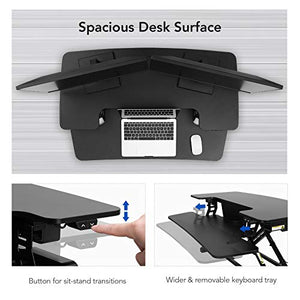 FlexiSpot Motorized Standing Desk Converter 36" Wide Electric Stand up Desk Riser for Monitor and Laptop,Black Height Adjustable Desk for Home Office EM7MB