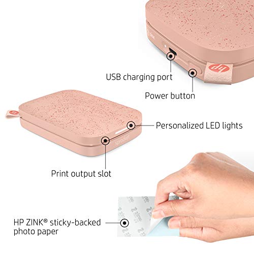 HP Sprocket Portable 2x3" Instant Photo Printer (Blush) Print Pictures on Zink Sticky-Backed Paper from your iOS & Android Device.