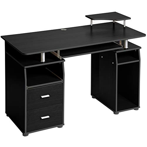 Merax Computer Desk Study Writing Table for Home Office with 47.2 inch Workstation, Pull-Out Keyboard Tray and Drawers, White