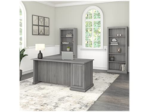 Bush Furniture Saratoga L Shaped Computer Desk and Bookcase Set, Modern Gray