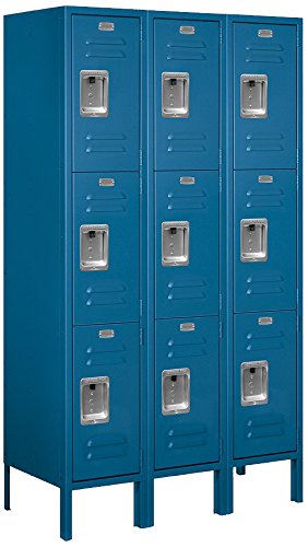 Standard Metal Locker Triple Tier 3 Feet Wide 5 Feet High 15 Inches Deep Unassembled, Blue