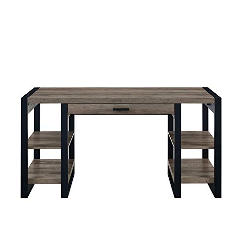 Walker Edison Industrial Wood Computer Writing 4 Storage Shelves and Gaming Gamer Command Center Workstation Desk Home Office, 60 Inch, Grey Wash
