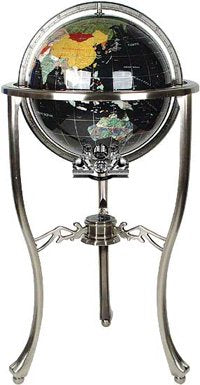 37" Floor Standing Black Onyx Gemstone Globe with Silver Stand