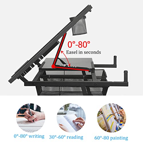 EESHHA Folding Drawing Table Drafting Desk with Adjustable Height and Tempered Glass Top