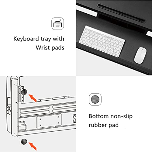 Standing Desk Converter Height Adjustable Sit to Stand Up Desk Riser with Keyboard Tray Home Office Desk Workstation Gas Spring Lift Black