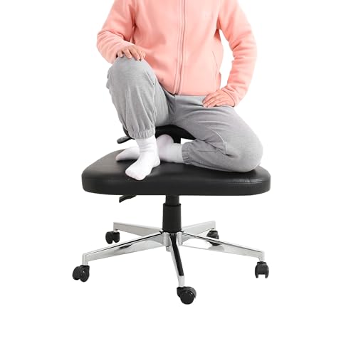 LHOOCX Ergonomic Cross Legged Kneeling Chair with Adjustable Tilt and Height - Black