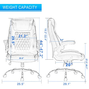 HESL Executive Office Chair with Adjustable Back Support, Ergonomic Design, Flip up Arms, Wheels, Faux Leather High Back - Black