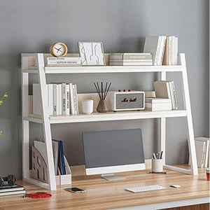 FPIGSHS Desktop Bookshelf for Computer Desk，2 Tier Steel Frame Ladder Countertop Hutch Bookcase Organizer Shelf，Home Office Storage Display Rack Shelf (Color : A, Size : 95CM)
