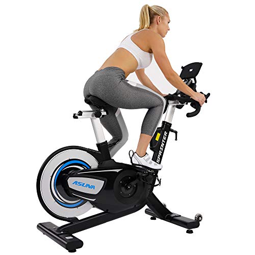 Sunny Health & Fitness Asuna 6100 Sprinter Cycle Exercise Bike - Magnetic Resistance Belt Rear Drive, 350 lb Max Weight with RPM Cadence Sensor, Dual Foot Cage/Clipless (SPD) Pedals