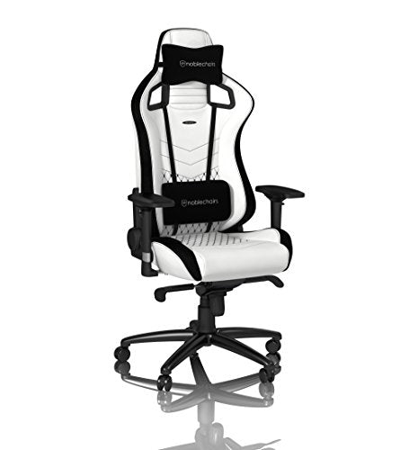 noblechairs Epic Gaming Chair - Office Chair - Desk Chair - PU Faux Leather - 265 lbs - 135° Reclinable - Lumbar Support Cushion - Racing Seat Design - White/Black