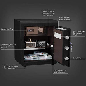 SONGMICS Safe Box, Security Safe, 1.6 Cubic Feet, Dual Locking System, with Digital Keypad, Manual Override, Adjustable Divider, Alarm Function, Anti-Theft, for Home Office Hotel, Black ULBX115B01