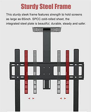 RonGQi Adjustable Height Mobile TV Stand for Flat Screens 40-75Inch with Wheels, Av Shelf, Storage - Heavy Duty Rolling TV Cart