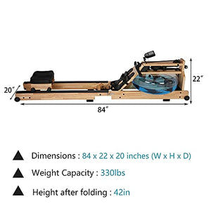 Koreyosh Foldable Water Rowing Machine Indoor Water Rower Adjustable Resistance with LCD Monitor Home Gym Equipment for Whole Body Exercise Cardio Training (Wood-Foldable)