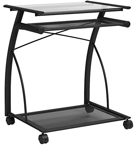 Calico Designs 50100 L-Shaped Computer Cart with Clear Glass, Black