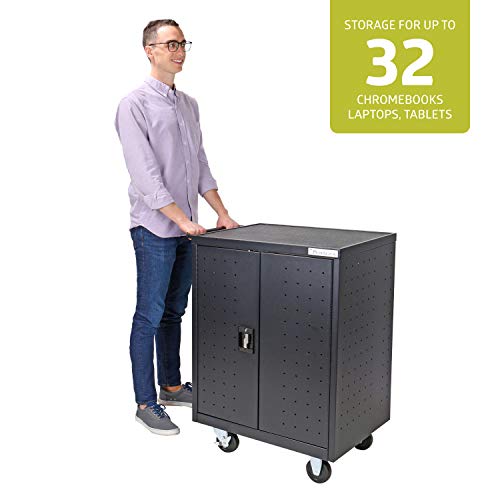 Pearington 32 Device Mobile Charging and Storage Cart for iPads, Chromebooks and Laptop Computers, Up to 13-inch Screen Size, Surge Protection, Front & Back Access Locking Cabinet