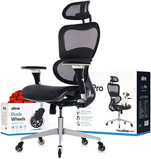Oline ErgoPro Ergonomic Office Chair with 4D Armrest, 3D Lumbar Support, Blade Wheels - Black