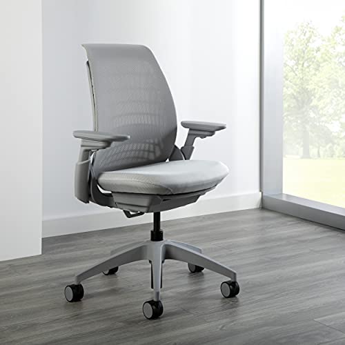 Allsteel Mimeo Mesh Office Chair with Lumbar Support, Adjustable Arms, Activated Recline, 300lb Max Weight - Light Gray Loft