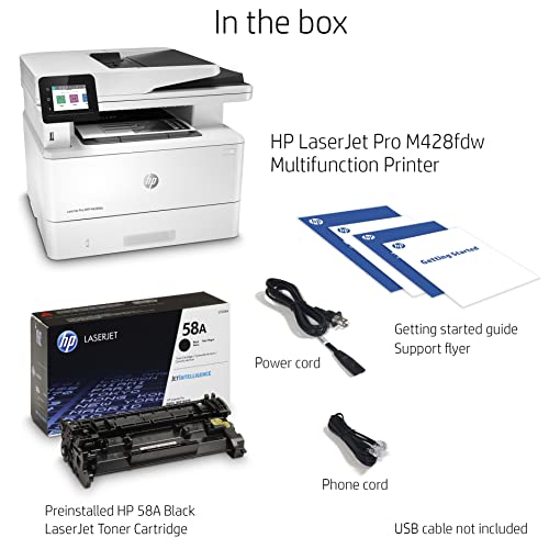 (Renewed) HP Laserjet Pro MFP M428 fdw All-in-One Wireless Ethernet Monochrome Laser Printer, White - Print Scan Copy Fax - 2.7" Touchscreen, 40 ppm, 1200x1200 dpi, Auto Duplex Printing, 50-Sheet ADF