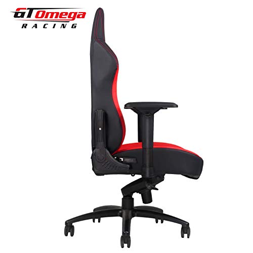 GT OMEGA EVO XL Racing Gaming Chair with Lumbar Support - Heavy Duty Ergonomic Office Desk Chair with 4D Adjustable Armrest & Recliner - PVC Leather Esport Seat for Racing Console - Black & Red