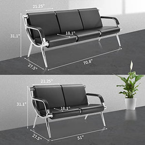 Leadzm Waiting Room Chairs with Arms - PU Leather Lobby Bench Seating