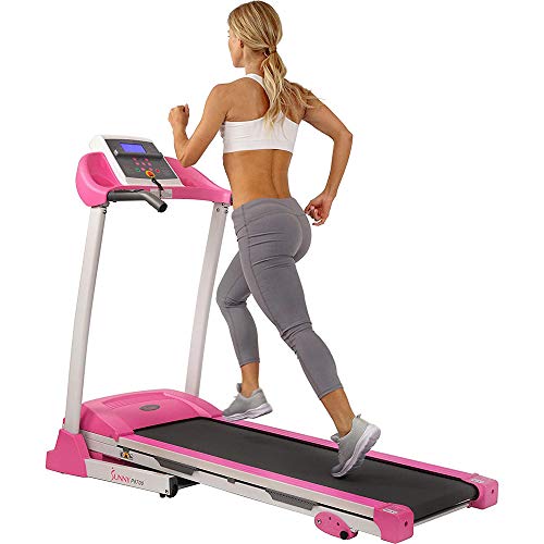 Sunny Health and Fitness p8700 Pink Treadmill with Manual Incline and LCD Display Bundle with Deco Gear Home Gym 7-Piece Fitness Kit and Workout Cooling Sport Towel
