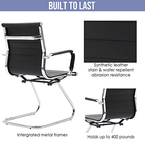 Wahson Office Guest Chairs, 10 Pack - Faux Leather, Sled Base, Black