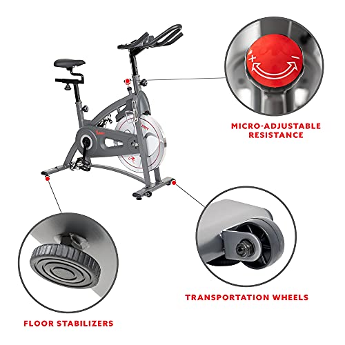 Sunny Health & Fitness Magnetic Belt Drive Indoor Cycling Bike - SF-B1877, silver