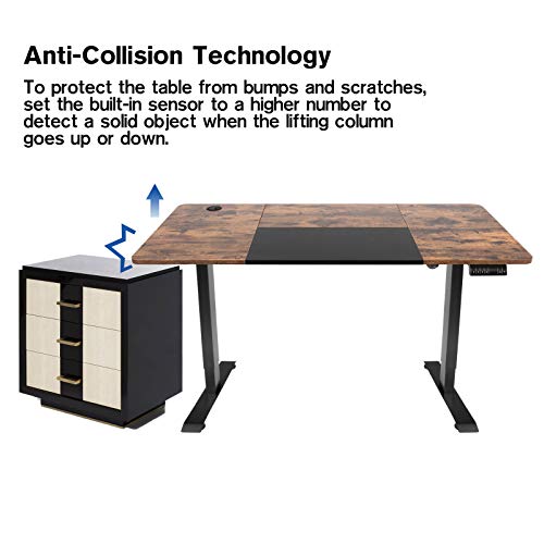 ELECWISH Electric Standing Desk Height Adjustable, 55 x 28 Inches Stand Up Desk with Splice Board, Sit Stand Home Office Desk with Memory Preset Controller, Black Frame/Black and Rustic Brown Top