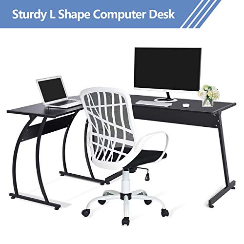 L-Shaped Desk Corner Table Computer Desk Laptop Study Writing Table Workstation for Home Office (Black)