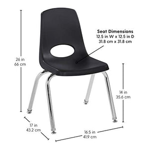 FDP 14" School Stack Chair, Stacking Student Seat with Chromed Steel Legs and Nylon Swivel Glides; for in-Home Learning or Classroom - Black (6-Pack), 10364-BK