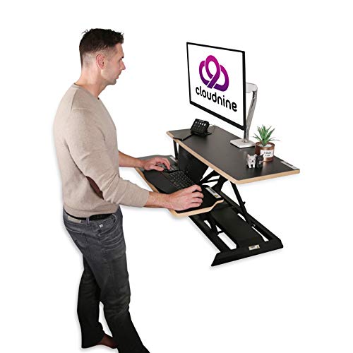 Cloud Nine Shift Desk – 36” Electric Height Adjustable Desk Converter – Sit to Stand Desktop Converter - Electric Standing Desk Converter - Fits Dual Monitors (Black)