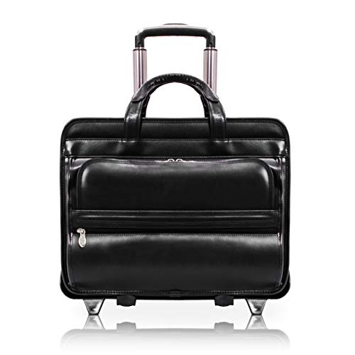 McKleinUSA, P Series, Franklin, Top Grain Cowhide Leather, 17" Leather Patented Detachable Wheeled Laptop Briefcase, Black (86445)