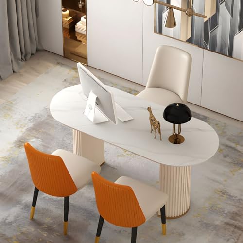 RUNNUP Oval Marble Office Desk - White 47" L x 23.5" W x 29.5" H