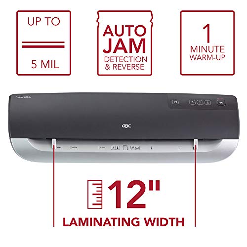 GBC Thermal Laminator Machine, Fusion 3000L, 12 Inch, 1 Min Warm-up, 3 or 5 Mil, with 30 EZUse Laminating Pouches (3381650027)