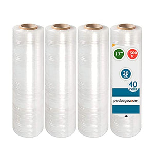 PackageZoom Pre Stretched 17” x 1500 ft 40 Rolls Stretch Wrap Film Clear Cling Plastic for Moving and Packaging Stretch Wrap