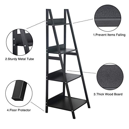 GreenForest L Shaped Desk and Ladder Shelf Bundle, Industrial Style Home Office Furniture Set, Black