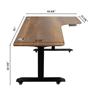 Caesar Hardware AB3-63LC Ergonomic 63-in 3 Memory Buttons LED Electric Automatic Height Adjustable Sit to Stand L-Shaped Corner Work Office Desk with Black Legs, Dark Walnut