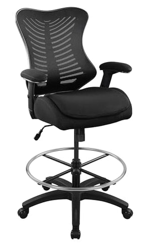 LONGBOSS Drafting Chair Mesh Computer Tall Office Chair with Lumbar Support Pillow, Double Seat Cushion - Black (LBS-601B)