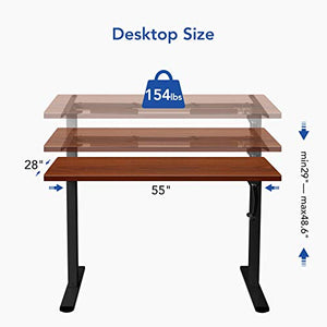 Crank Height Adjustable Computer Laptop Standing Desk with 55 x 28 inches Tabletop Stand up Desk Frame and Desktop Workstation(Black+55" Mahogany)