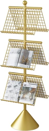 TIST Heavy Duty Rotatable Magazine Rack with Tapered Base - Black/Gold