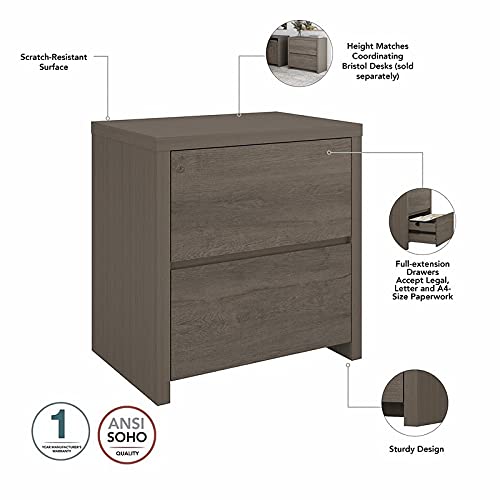 Bush Furniture Bristol L Shaped Desk with File Cabinet and Bookcase in Gray - Engineered Wood