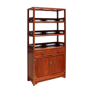 orientliving Chinese Huali Rosewood Brown 3 Shelves Bookcase Display Cabinet Acs5716