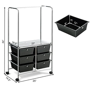 None Rolling Storage Cart Hanging Bar Organizer (Color: HW65858CL)