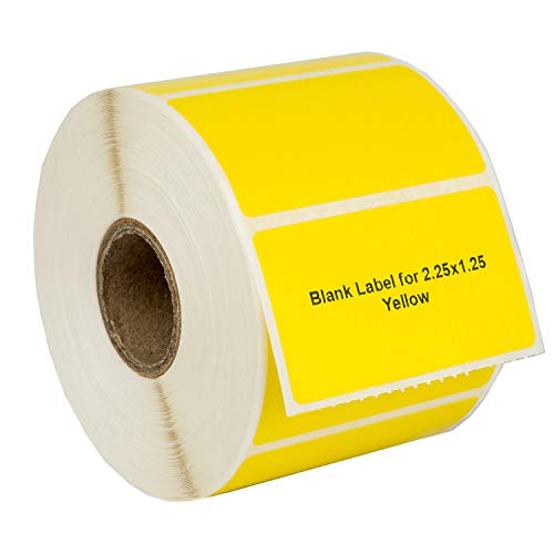 HOUSELABELS 2.25" x 1.25" Yellow Address Labels on 1" Core Compatible with Zebra and Rollo Printers, 50 Rolls / 1,000 Labels per Roll