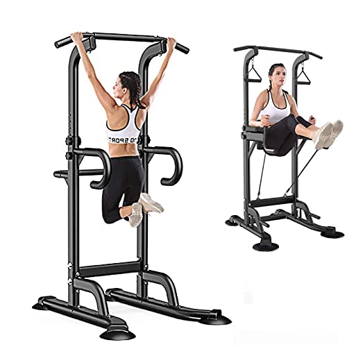 GREARDEN Power Tower Dip Station Pull Up Bar Exercise Tower Adjustable Pull Up Station Pull Up Tower Bar for Home Gym Multi-Function Strength Training Fitness Equipment